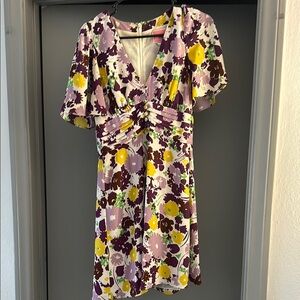 Kate Spade Floral V-Neck Dress with Purple and Yellow Accents